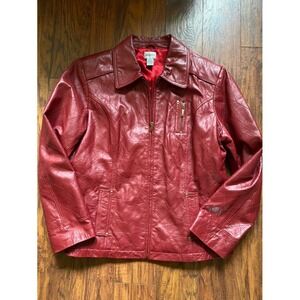 CHICOS  Soft Leather Bronze Red Jacket Women SZ 10-12 Coat